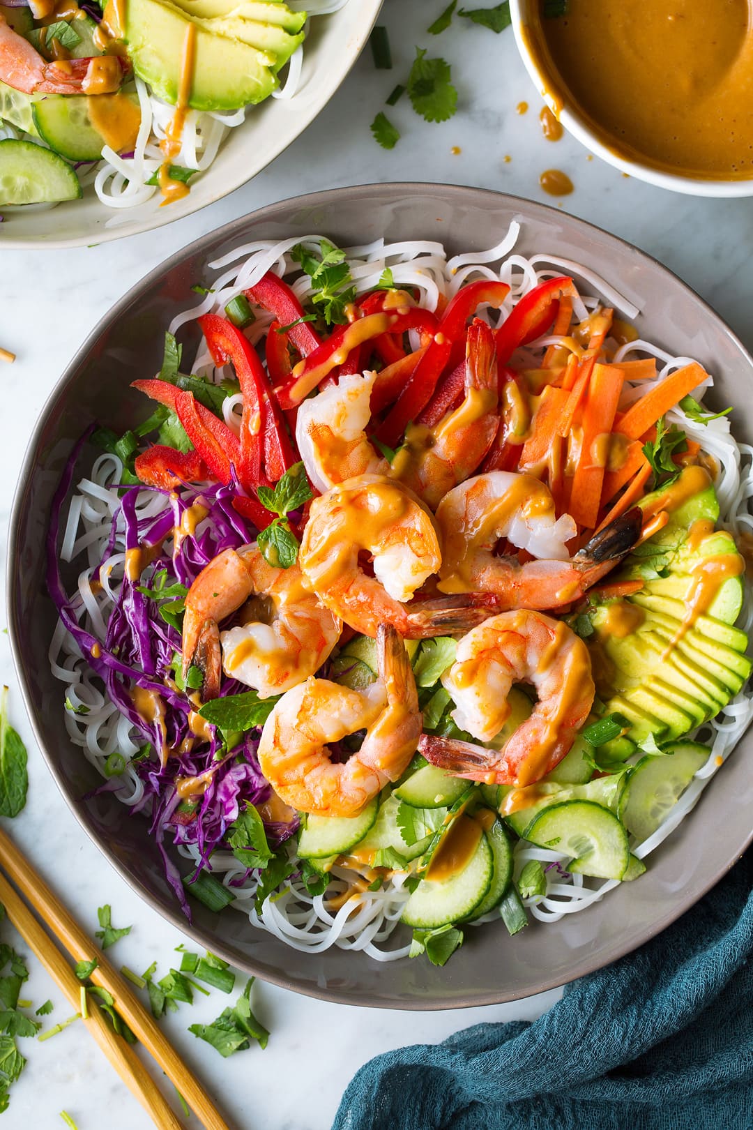 Healthy Rainbow Spring Roll Bowls: Shrimp or Chicken Meal